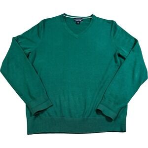 Lands' End V-Neck Sweater Mens M Green Excellent Supima Cotton 461077